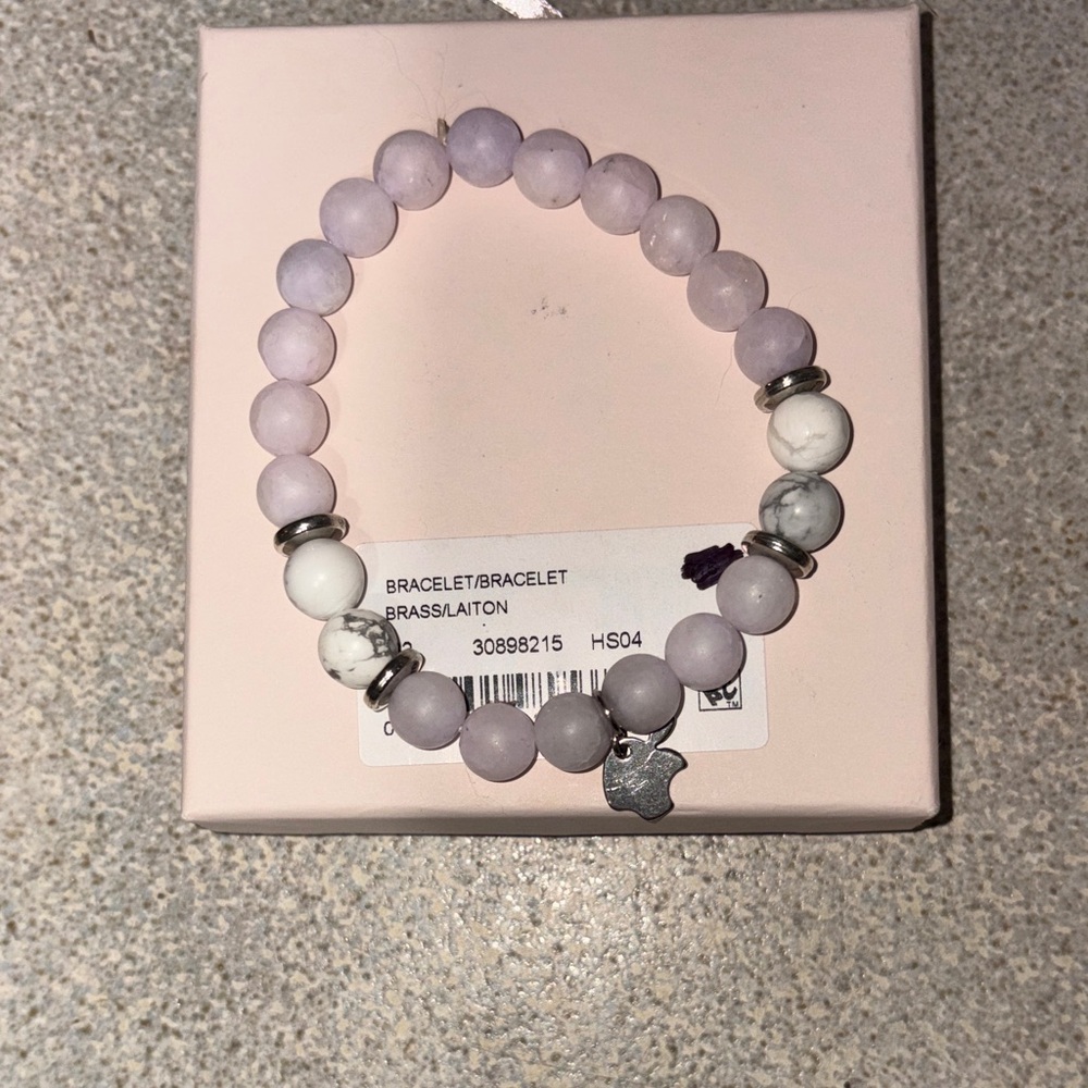 Lavender Beaded Bracelet with Silver Apple accent